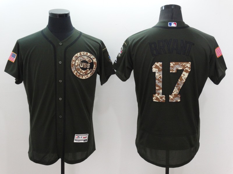 Men's Chicago Cubs #17 Kris Bryant Green Salute To Service Flex Base Stitched Jersey